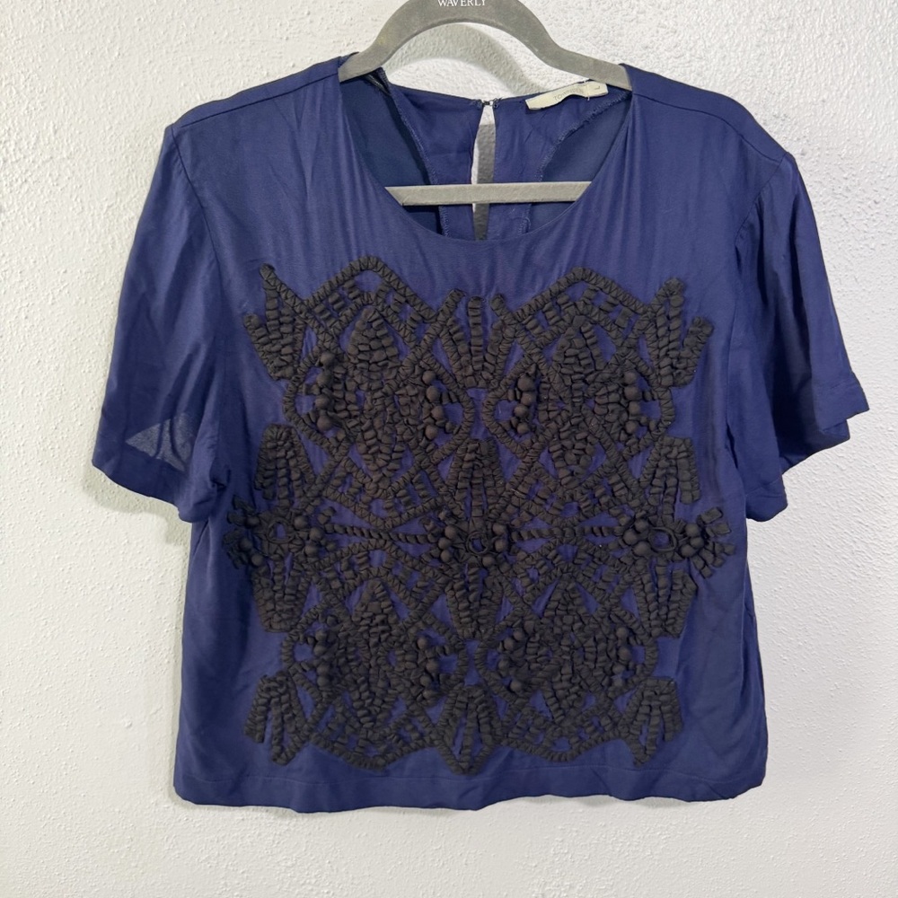 TOWNSEN Royal Blue Blouse with Black Embroidery